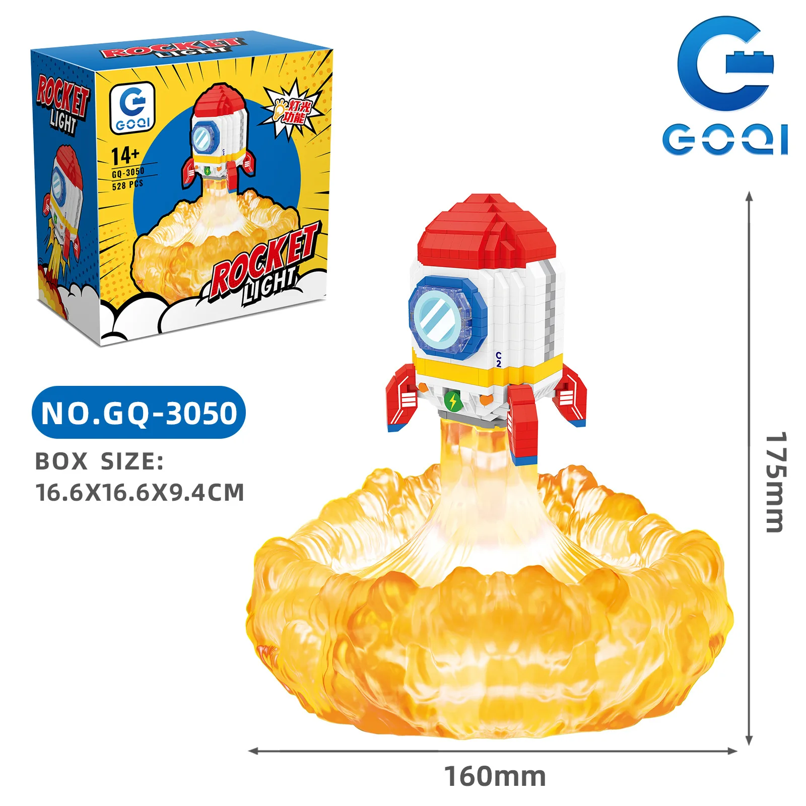 Set di blocchi di costruzione con razzo spaziale Modello di cartone animato aerospaziale con luce notturna assemblato giocattolo da costruzione per regalo di compleanno per ragazzo