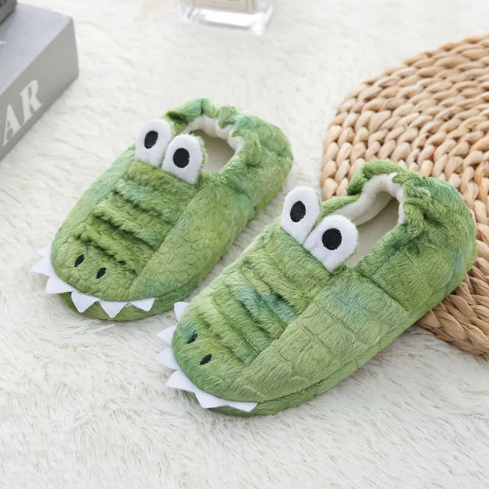 New Lifelike Fuzzy Dino Slippers Children Winter Warm Floor Shoes Kids Heel Wrap Slippers Toddler Child Dinosaur Animals Slides