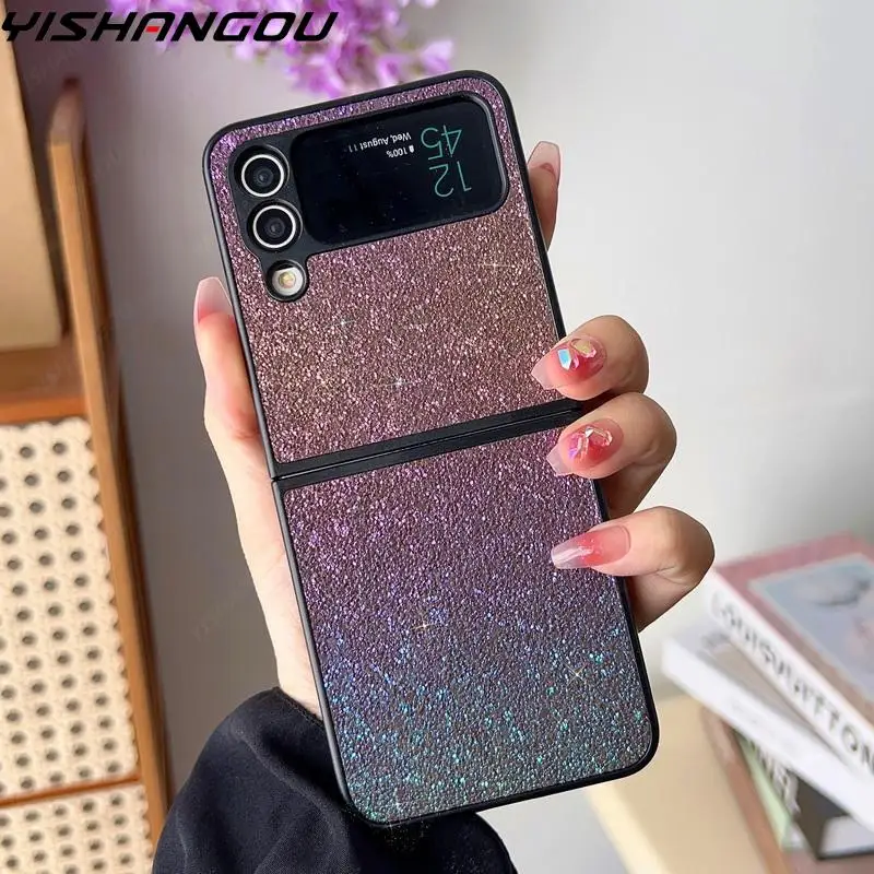 Glitter Gradient Flip Case For Samsung Galaxy Z Flip6 Flip5 Flip4 Flip3 Shockproof Phone Cover For Galaxy Z Flip 6 5 Shell Coque