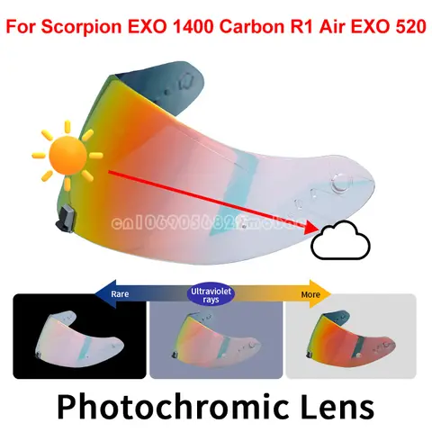 Photochromic Visor for Scorpion Exo 1400 Carbon, R1 & EXO 520 Motorcycle Helmet Lens Visor Plating Uv Protection Lens Faceshield