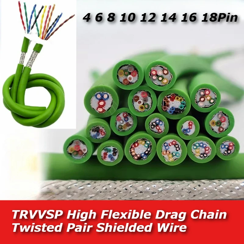 1M TRVVSP 4 6 8 12 16 18 Pin Twisted Pair Shielded Cable High Flex Oil Resistant CNC Robotics PVC Insulated RoHS Industrial Wire