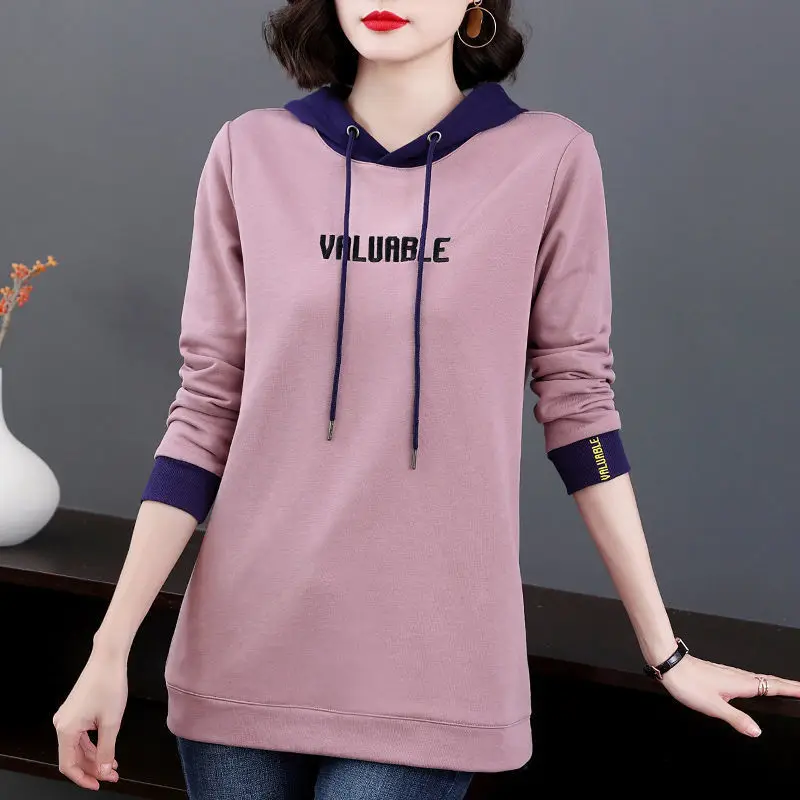 Koszulki z kapturem dla kobiet Nowa wiosna jesień Długi rękaw Luźne Solidne Plus Size Street Casual Pullovers Tops Vintage Trend Odzież