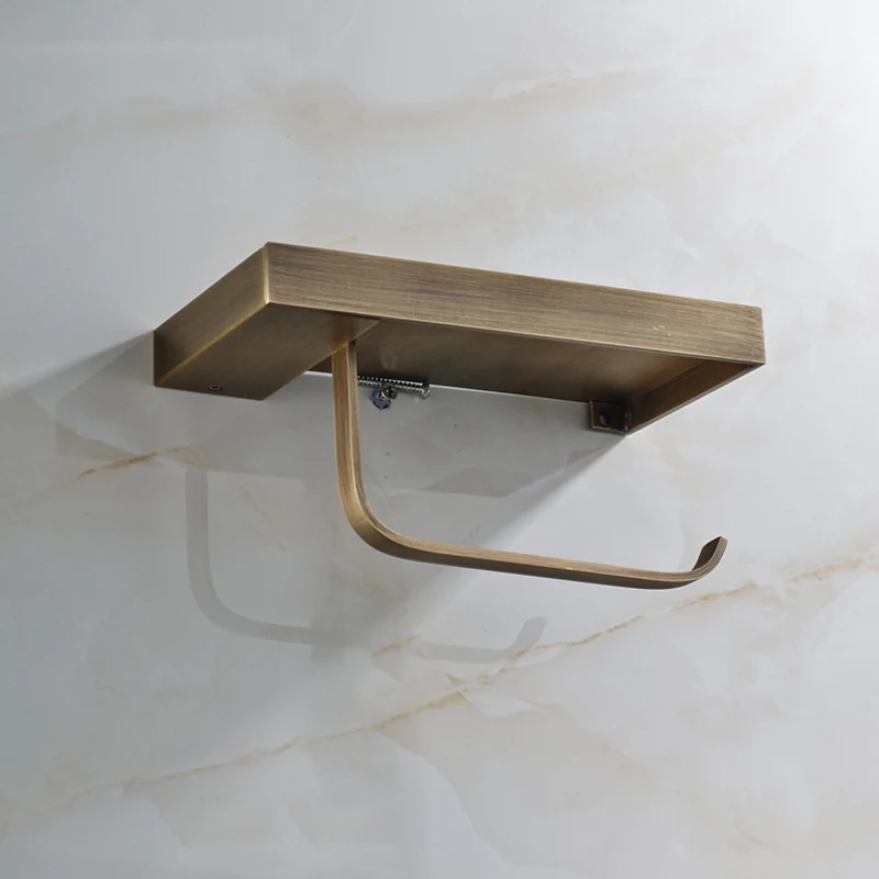 Luxury Antique Brass Toilet Tissue Holder Bathroom Paper Roll Holder With Phone Shelf