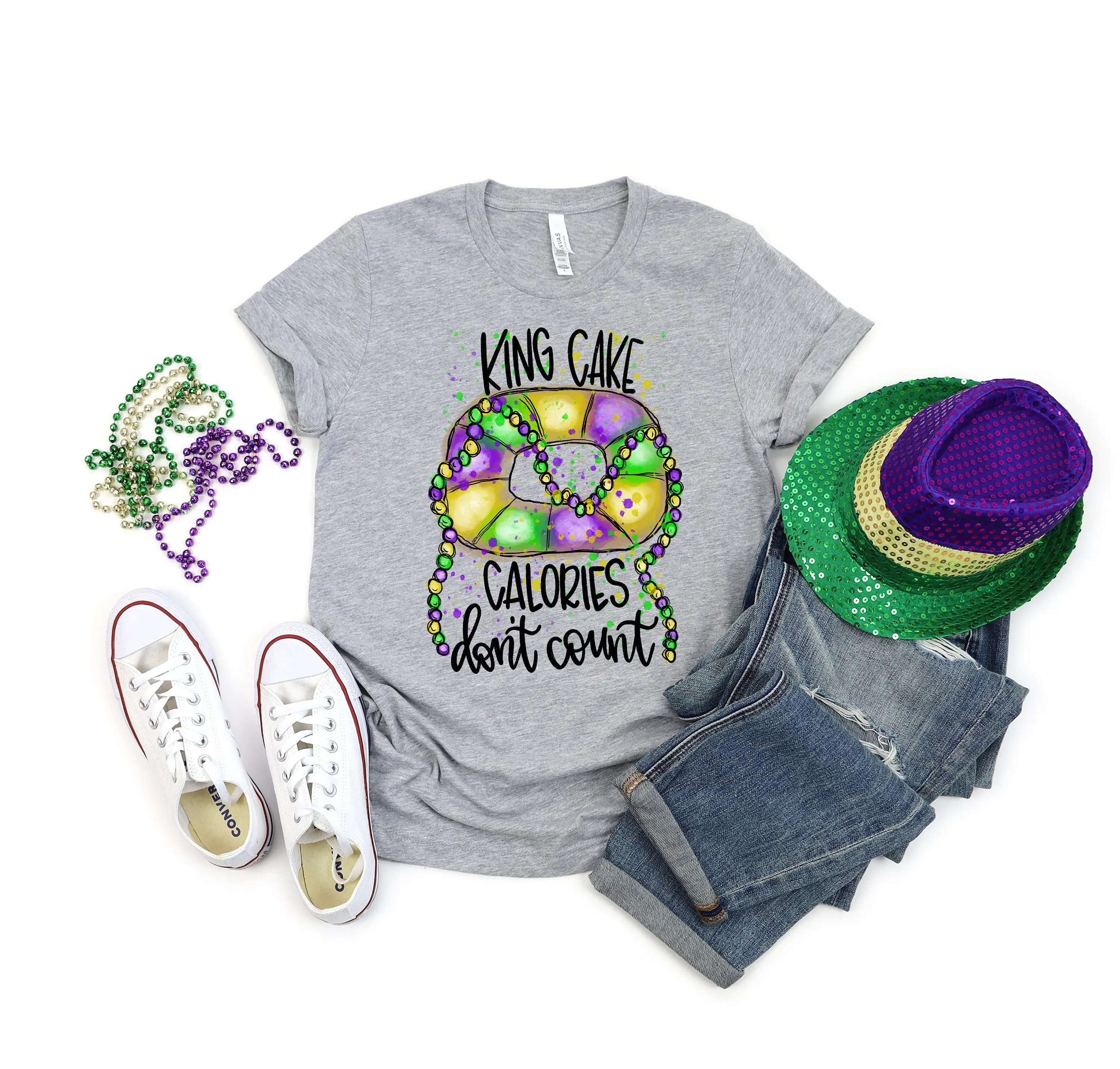 King Cake Calories Don't CounT T Shirt Mardi Grass Festival Funny New Orleans