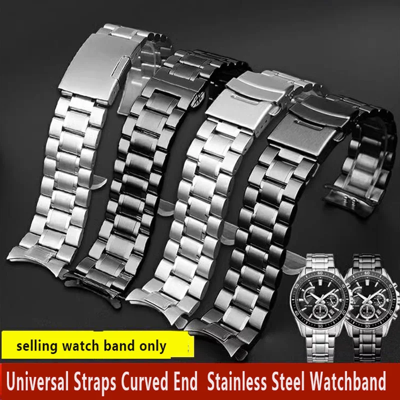 

For Seiko Timex Citizen Casio Curved End Stainless Steel Strap Men 20mm 22mm High Quality Metal Watchband Watch Chain Bracelet