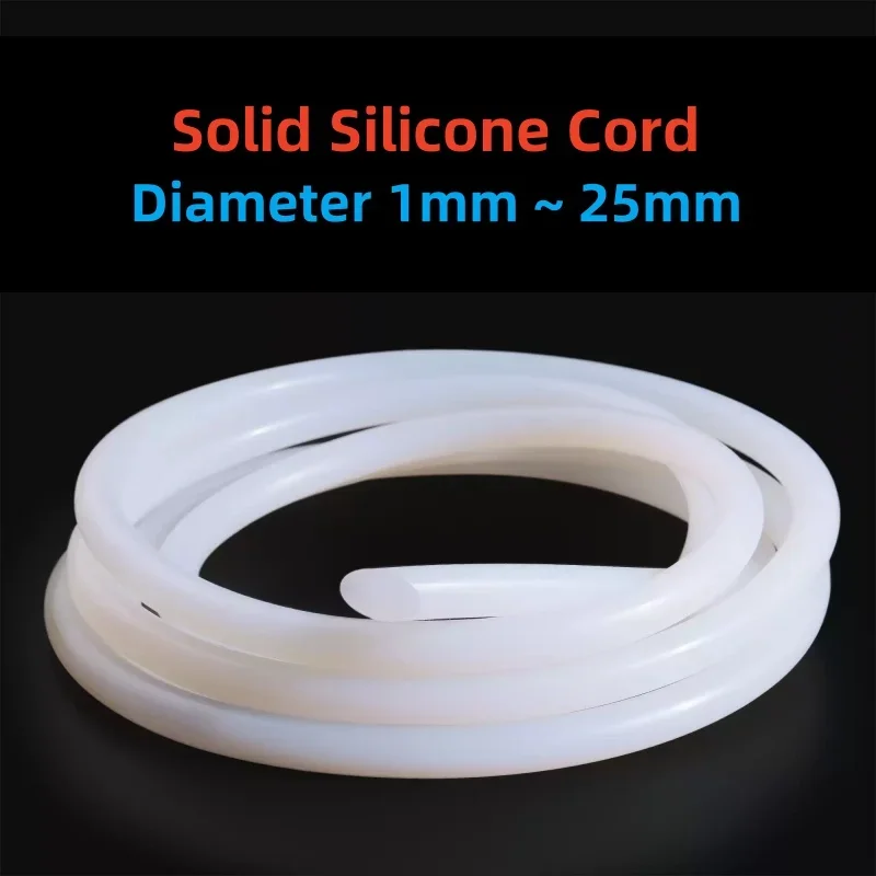 1M/2M Solid Silicone Cord Diameter 1mm ~ 25mm White Rubber Gasket Trim Seal Strips O Ring High Temperature Waterproof