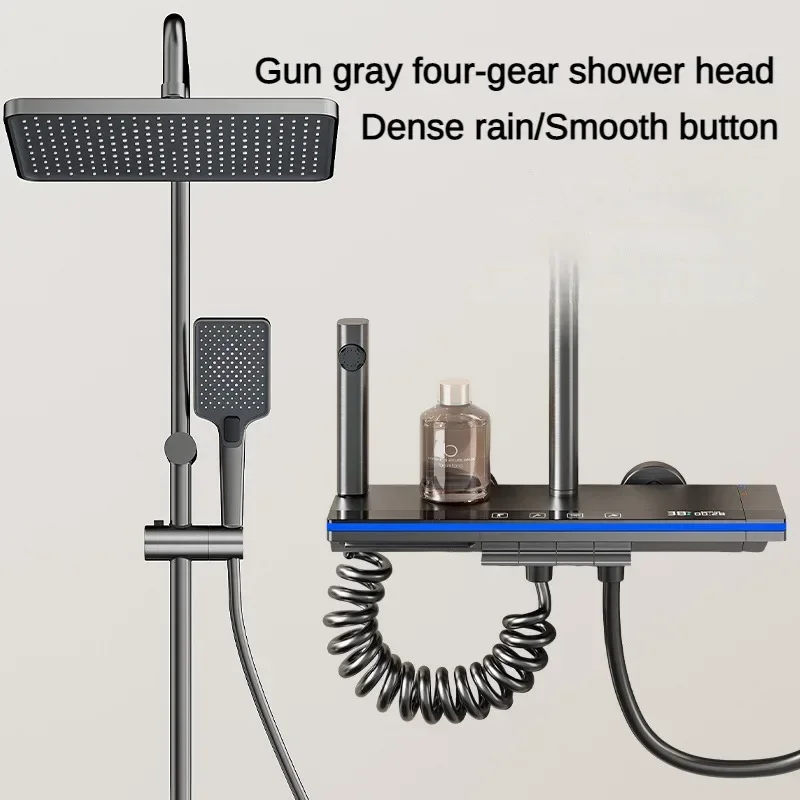 Piano Key 4 Function Rainfall Luxury Shower Set Bathroom Wall Mount Temperature Intelligent Digital Display Shower Faucet System