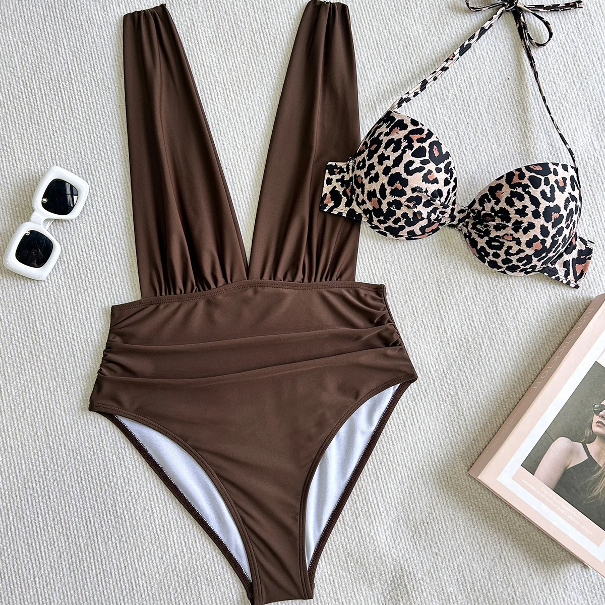 Conjunto de Bikini de una pieza con cordones para mujer, traje de baño Sexy dividido, Bikini de playa de cintura alta, novedad de 2025, conjunto de Bikinis de verano