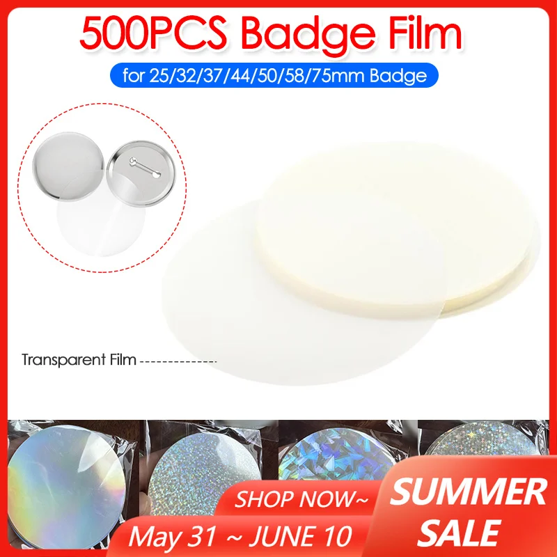 500pcs Badge Transparent Film 58mm Clear/Laser Stars Pattern Badge Protective Film Covers for Button Maker Parts 600pcs