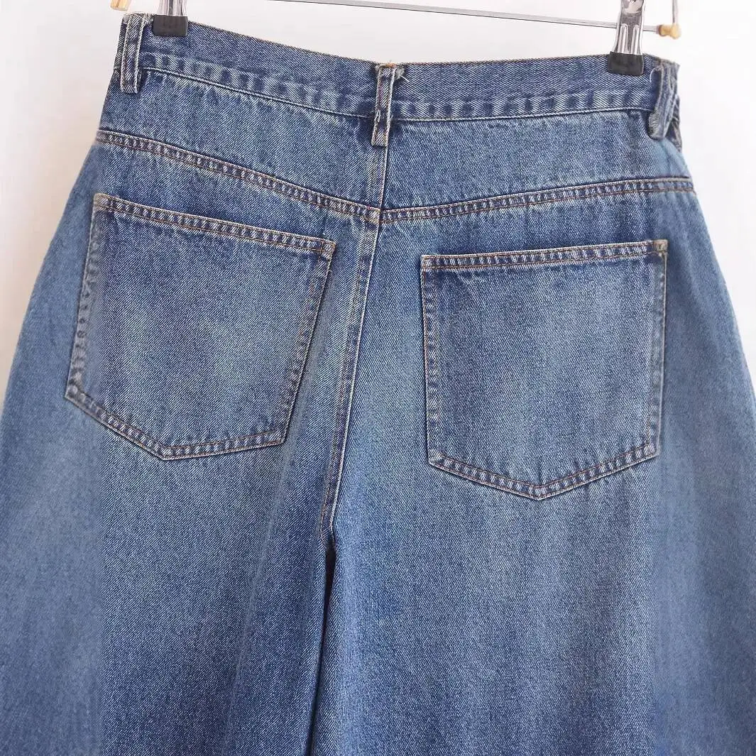 Jean Double boutonnage à jambes larges pour femmes, polyvalent, élégant, décoration de boutons, taille moyenne, nouvelle collection 2026
