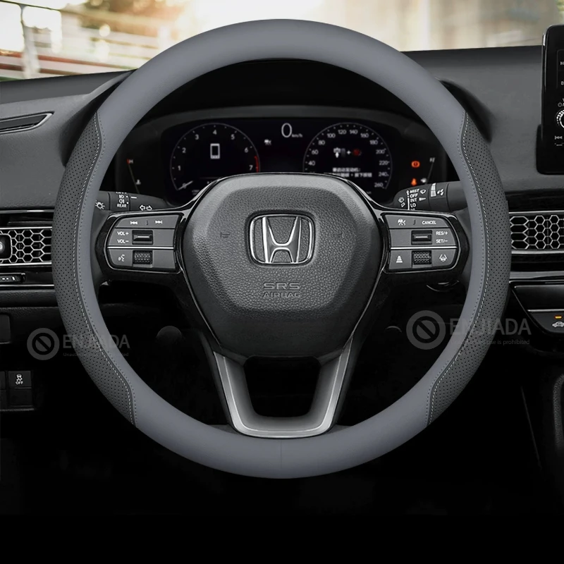 

Leather Car Steering Wheel Cover for Honda Hrv Crv Civic City Passport Zrv Vezel Accord Pilot 2025 2026 Interior Accessories