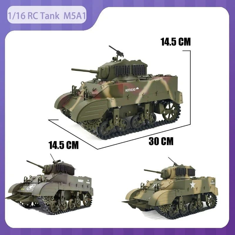 

New COOL BANK 1/16 M5A1 Light RC Tank 2.4G Sound and Light Smoke Electric Rc Electric slip ring Military Model Toys Male gifts