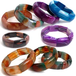 Natural Stone Botswana agate Quartz crystal bead bracelet DIY jewelry energy Bangles Stretch Chain bracelets for women 18X25MM