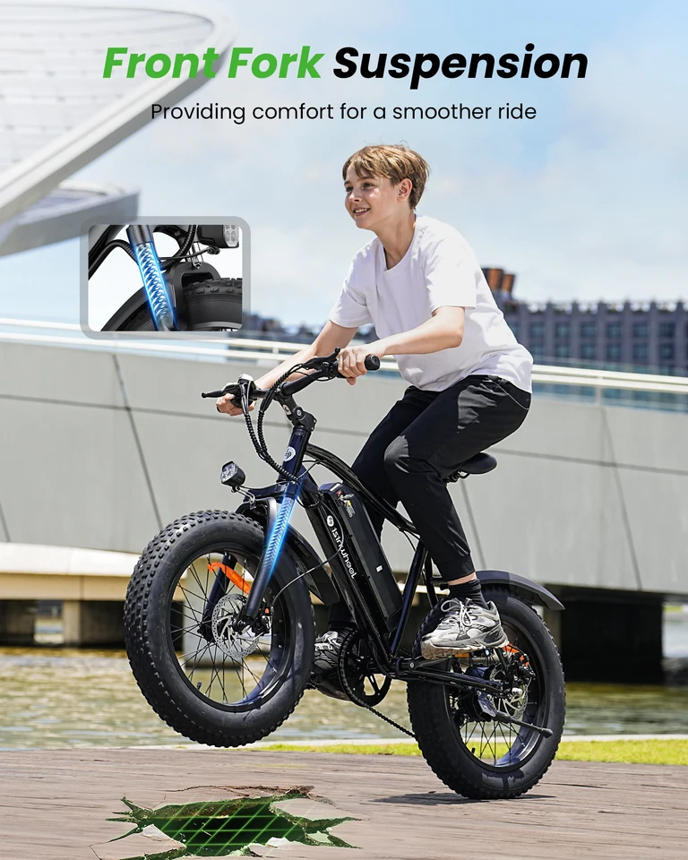 M10 Pro Electric Bike for Adults, 20" E-Bike, 750W Motor, 36V 10.4Ah Battery, 30–50 Miles Range, Up to 22 MPH, 5 Speed Modes, Front Suspension, Black image 6