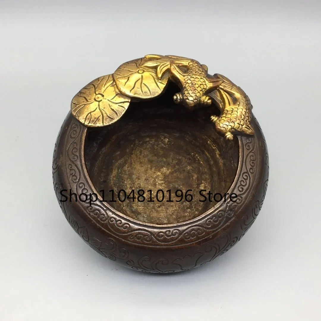 New Pure Copper Double Fish Ashtray Pen Wash Round Goldfish Decor