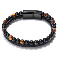 ZG Volcano Tiger Eye Beaded Bracelet Cowhide Rope Natural Stone Bracelet For Men Agate Bracelet Jewelry