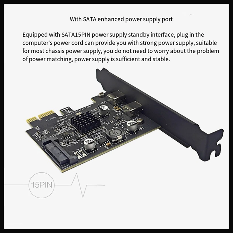 Nieuwe 2 Poort TYPE-C PCIE Kaart PCI Express 3.0X1 Naar Dual USB-C Uitbreidingskaart SATA Power USB3.2 Gen2 10Gbps ASM3142 Chip