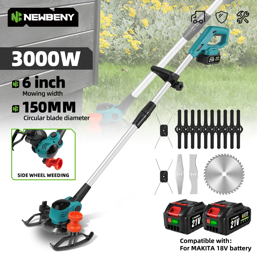 NEWBENY 6 inch Electric Lawn Mower Cordless Handheld Trimmer Efficient Garden Grass Weeding Power Tool For Makita 18V-21VBattery