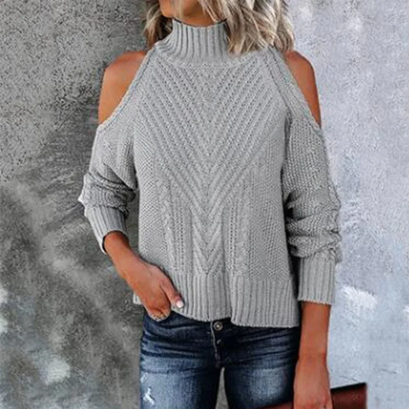 

2025 Autumn and winter women's wear: off shoulder fashion, pullover, high neck, autumn and winter sweater, slim fitting, bottome