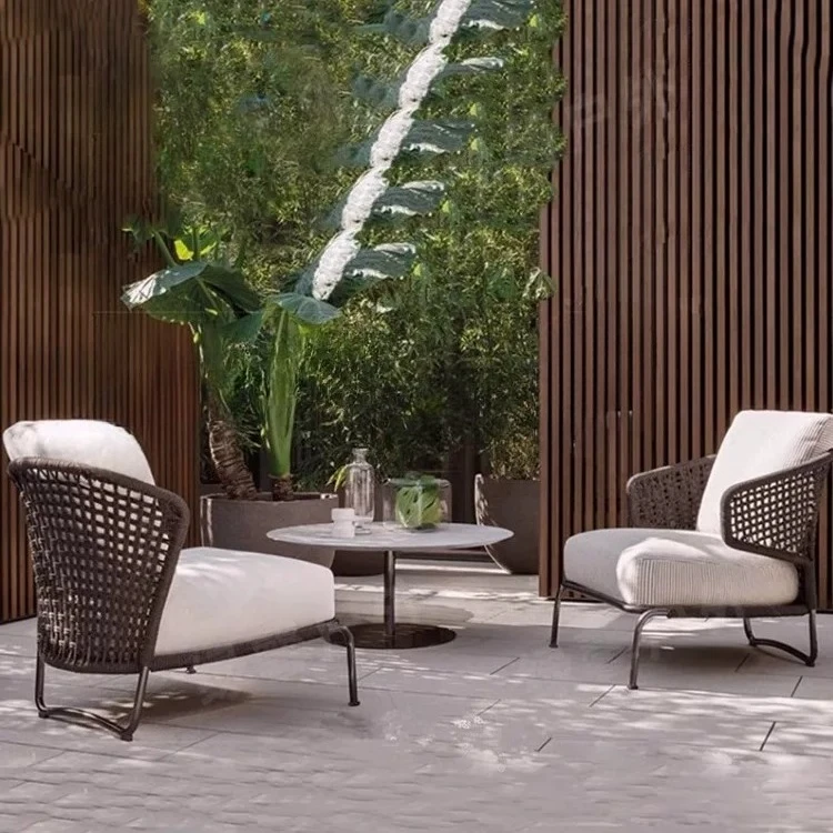Outdoor rattan sofa casual solid wood rattan chair three-piece furniture