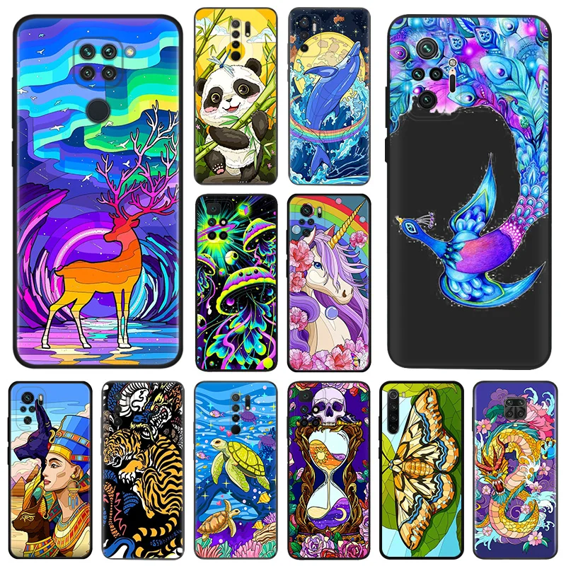 Matte Phone Cases For Redmi 9 9A 9C 9T K40 K60 A3 A2 A1 Plus Note 9s 8T 7 8 Pro A3X Abstract Hourglass Phoenix Black Soft Cover