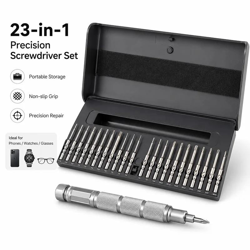 23-in-1 Magnetic Precision Screwdriver Kit Aluminum Alloy Ejector Storage Box Repair Tool for Phone Laptop Watch Electronics Set