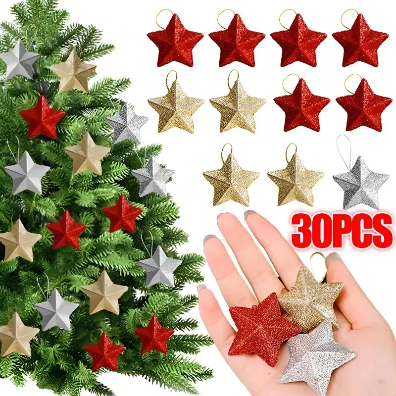 

6 PCS Christmas Glitter Star Pendant Xmas Tree Hanging Ornament Craft 5cm Plastic for Birthday Party Home Decoration Supplies