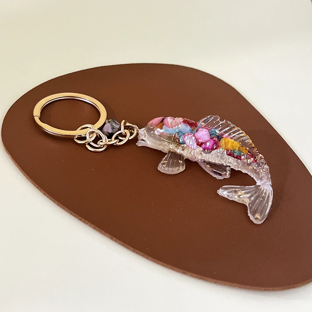 Transparent Gold Foil Koi Carp Key Charm Lucky Resin Fish Pendant With Key Holder Backpack Charms Ornament Kid Girls Party Gift