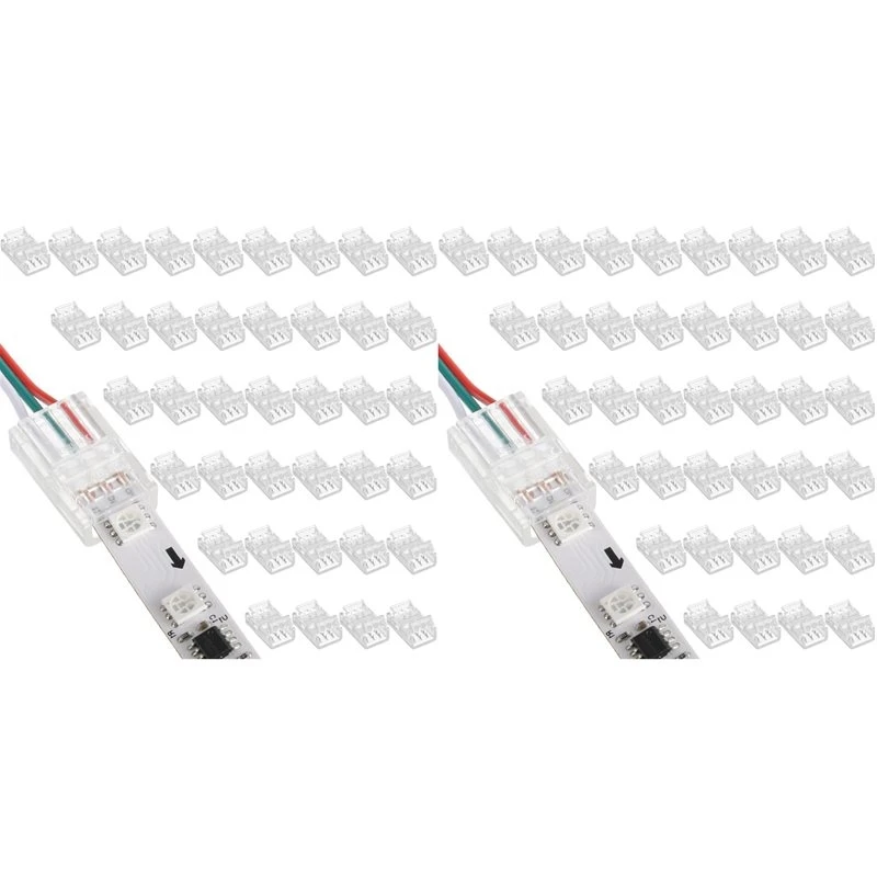 A72P 80 Pcs 3 Pin 10Mm Solderless LED Light Strip Connectors Clear Track Lighting Connectors For 5050 RGB Strip Light