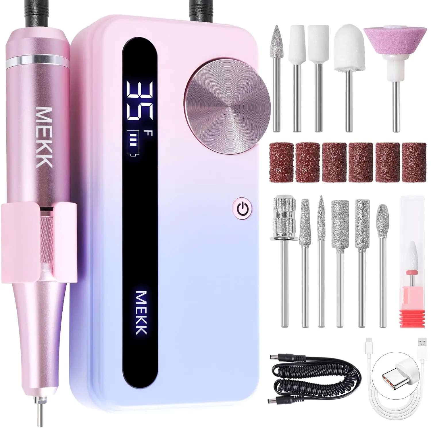 

Professional Electric Nail Drill Kit with 12 Bits, Anti-Shaking Cordless Design and LCD Display for Home & Salon Use