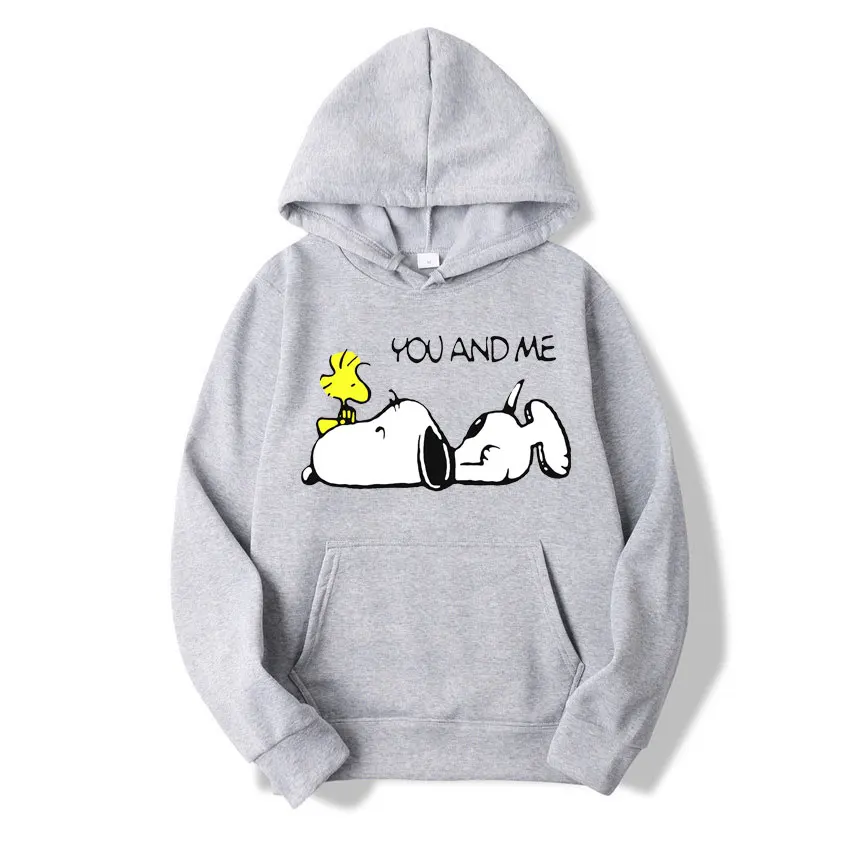 Snoopy You And Me Cartoon Anime Women Pullover Spring Autumn Men Oversized Hoodie 2024 Casual Couple Sweatshirt Clothes Tops