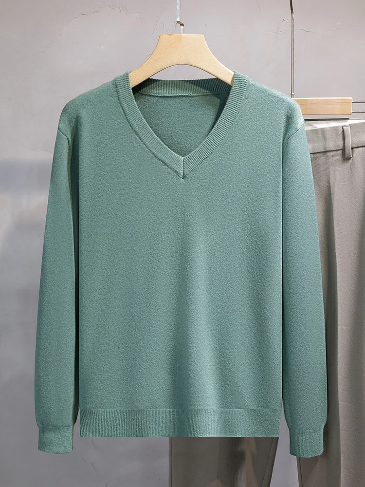 

Spring and Autumn New Men's V-neck Wool Knitted Pullover Solid Color Casual Business Sweater Fashion Versatile Top