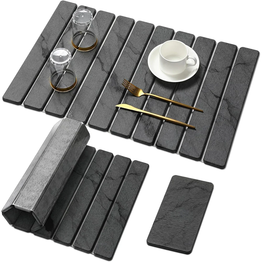 LMETJMA Large Stone Dish Drying Mat Quick Dry Diatomaceous Earth Mats For Plate Rack Bottles Cups Kitchen Counter Stone Mat Pad