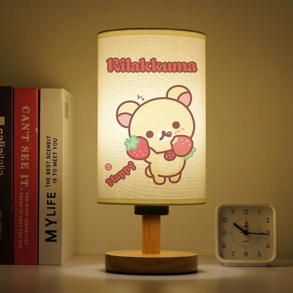 Rilakkuma LED Wooden Desk Lamp Simple Creative Cartoon Bedroom Bedside Lamp Cute Anime Movie Holiday Gift Table Lamp Ornaments