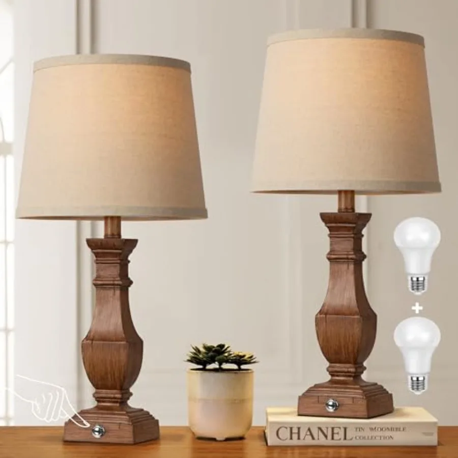 Dimmable Table Lamps Set of 2 Rustic Farmhouse Table Lamps for Living Room Bedroom Bedside Desk Lamps for end Tables Touch Lamp