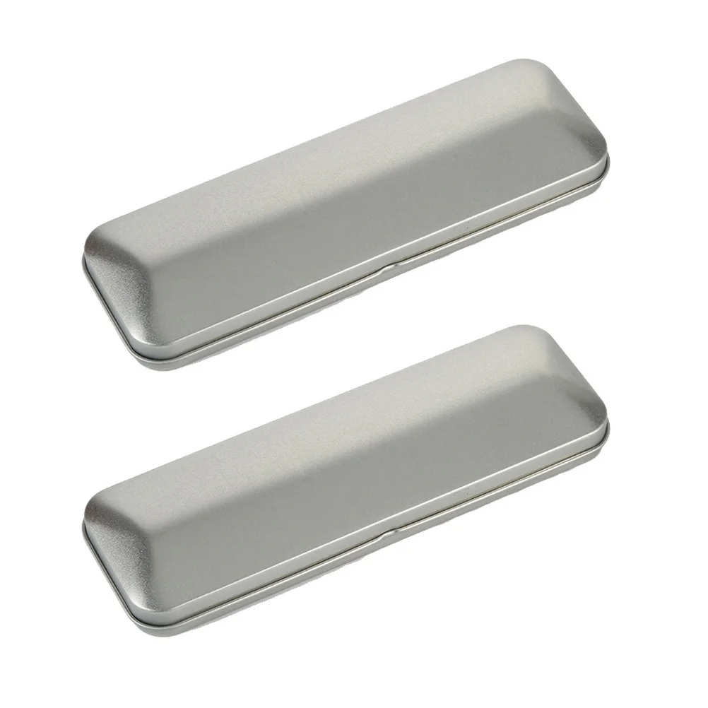 

2 Pcs Stationery Box Wear Resistant Multi Function Organizer Tin Silver Student Pencil Case School Pen Holder Storage