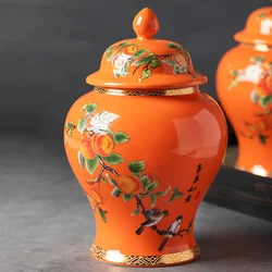 Persimmon Ceramic Tea Can with Lid Sealed Tea Can Storage Can for Household Empty Can General Decoration Creative Ginger Can