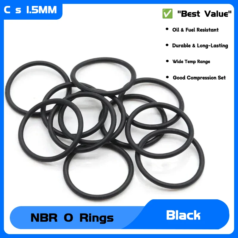 

OD 5mm ~ 80mm Round Corrosion Oil Resistant Sealing Washer 10/50Pcs Black Nitrile Rubber O Ring CS 1.5mm NBR Gasket Thickness