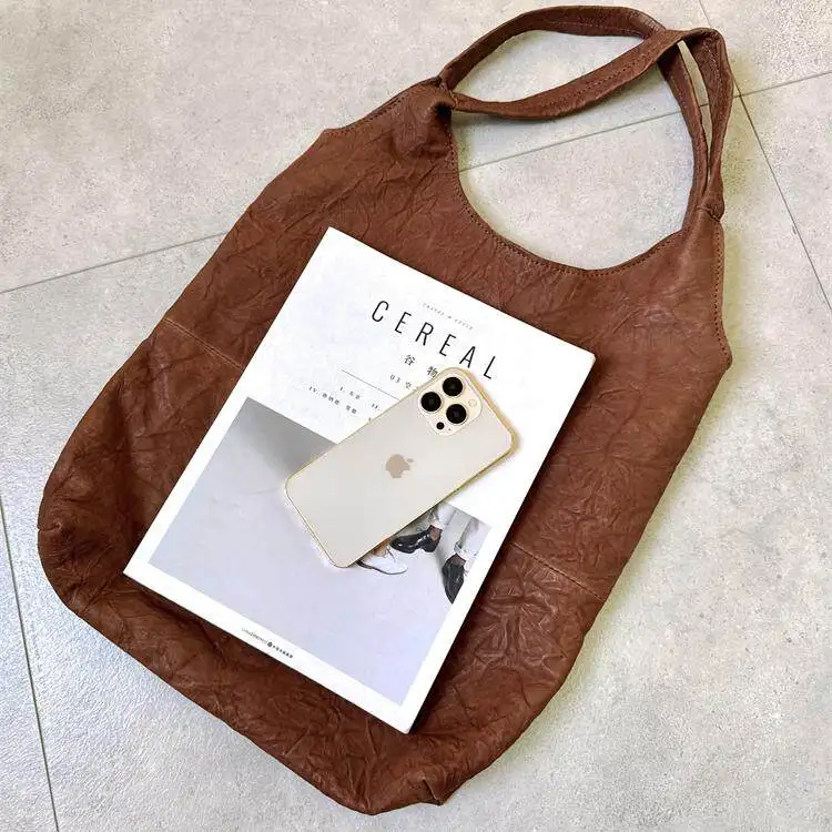 European And American Fashion Leather Pleated Bucket Shaped Tote Bag Retro And High-end Large Capacity Single Shoulder Bag Trend