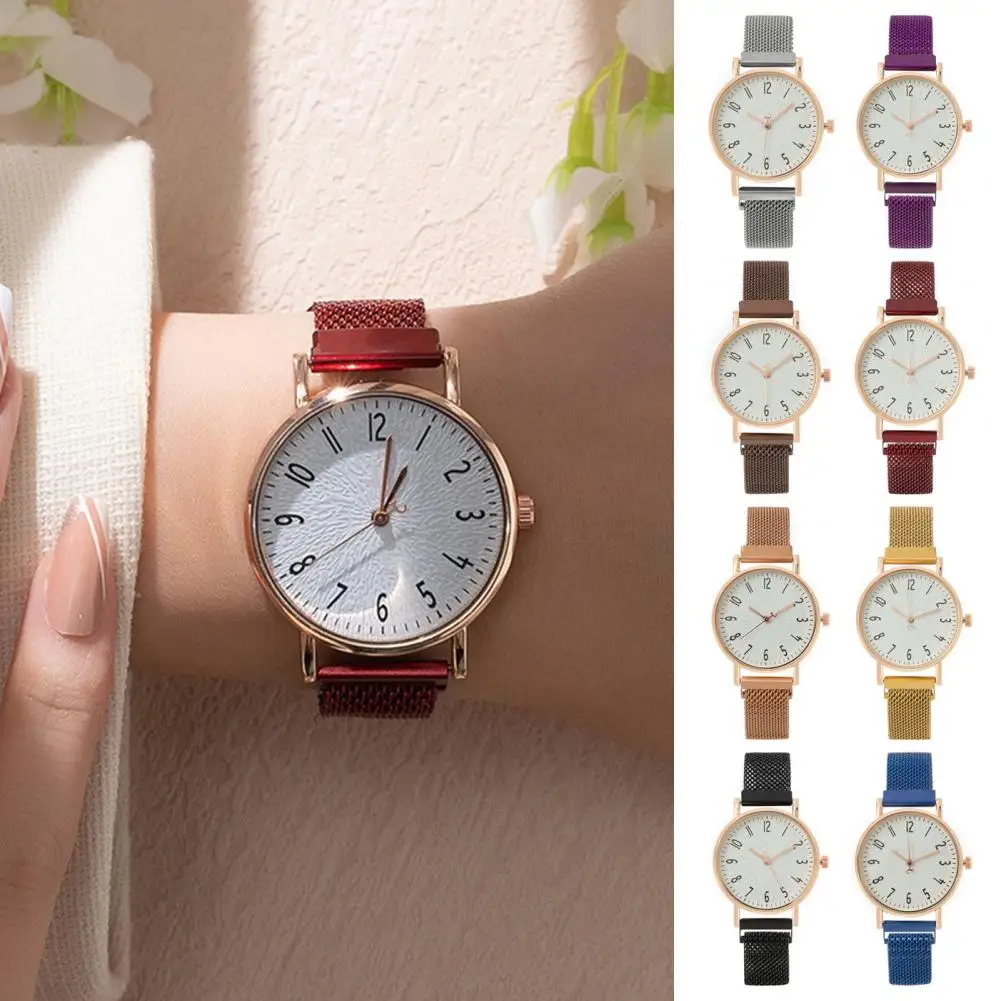 

Lady Quartz Watch Round Dial Magnetic Connection Band No Delay High Accuracy Daily Commute Wristwatch Dating Timepiece 여성용 시계