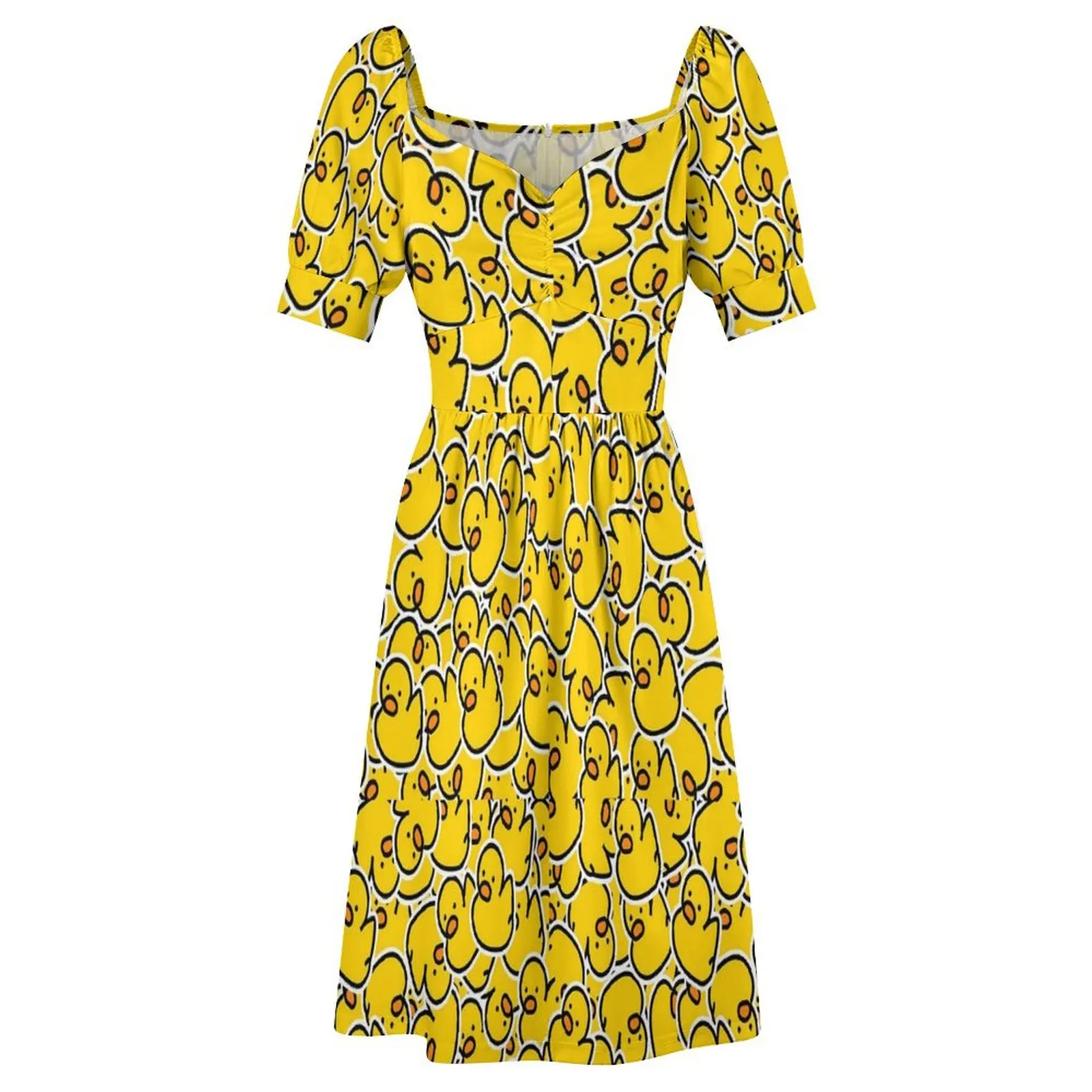 Bunch of Rubber Ducks Dress Yellow Animal Pretty Dresses Woman Short Sleeve Aesthetic Casual Dress V Neck Oversized Vestido