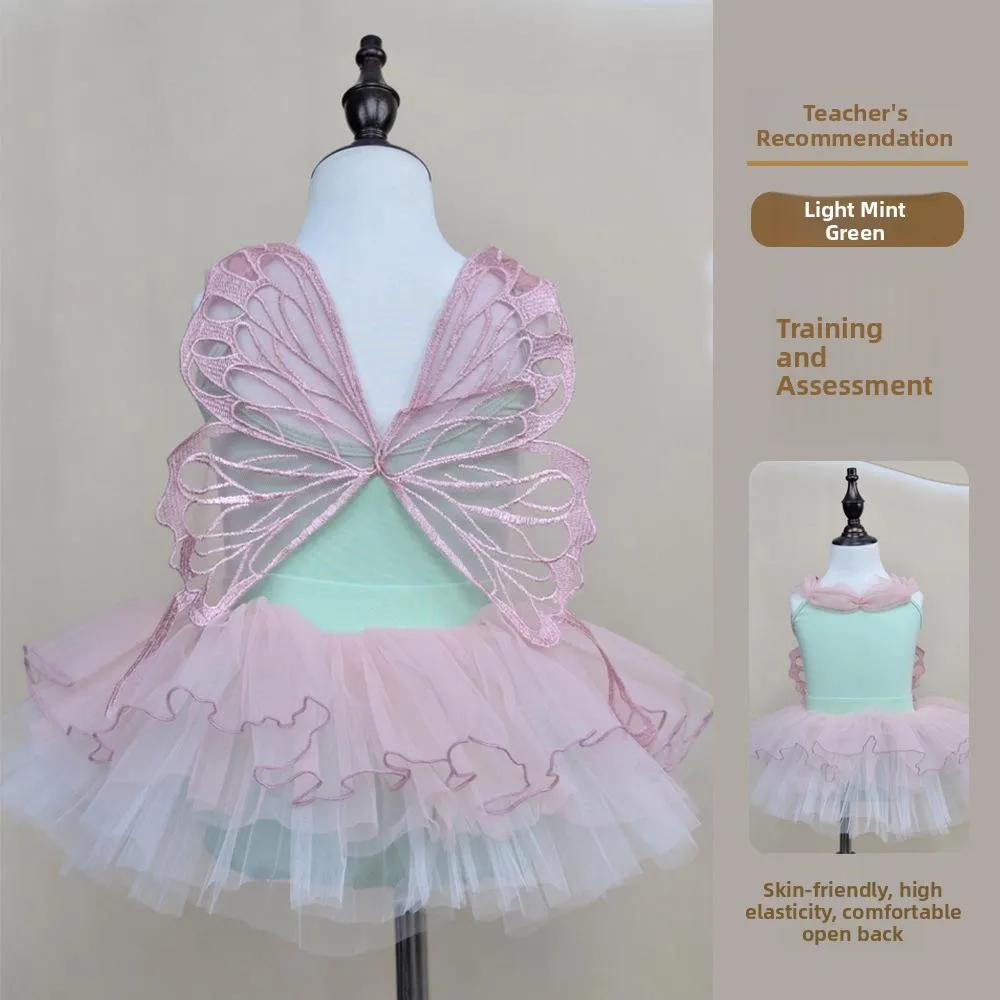 Traje de Ballet de Manga Larga para Niñas, Vestuario de Práctica de Danza Nacional con Diseño de Alas