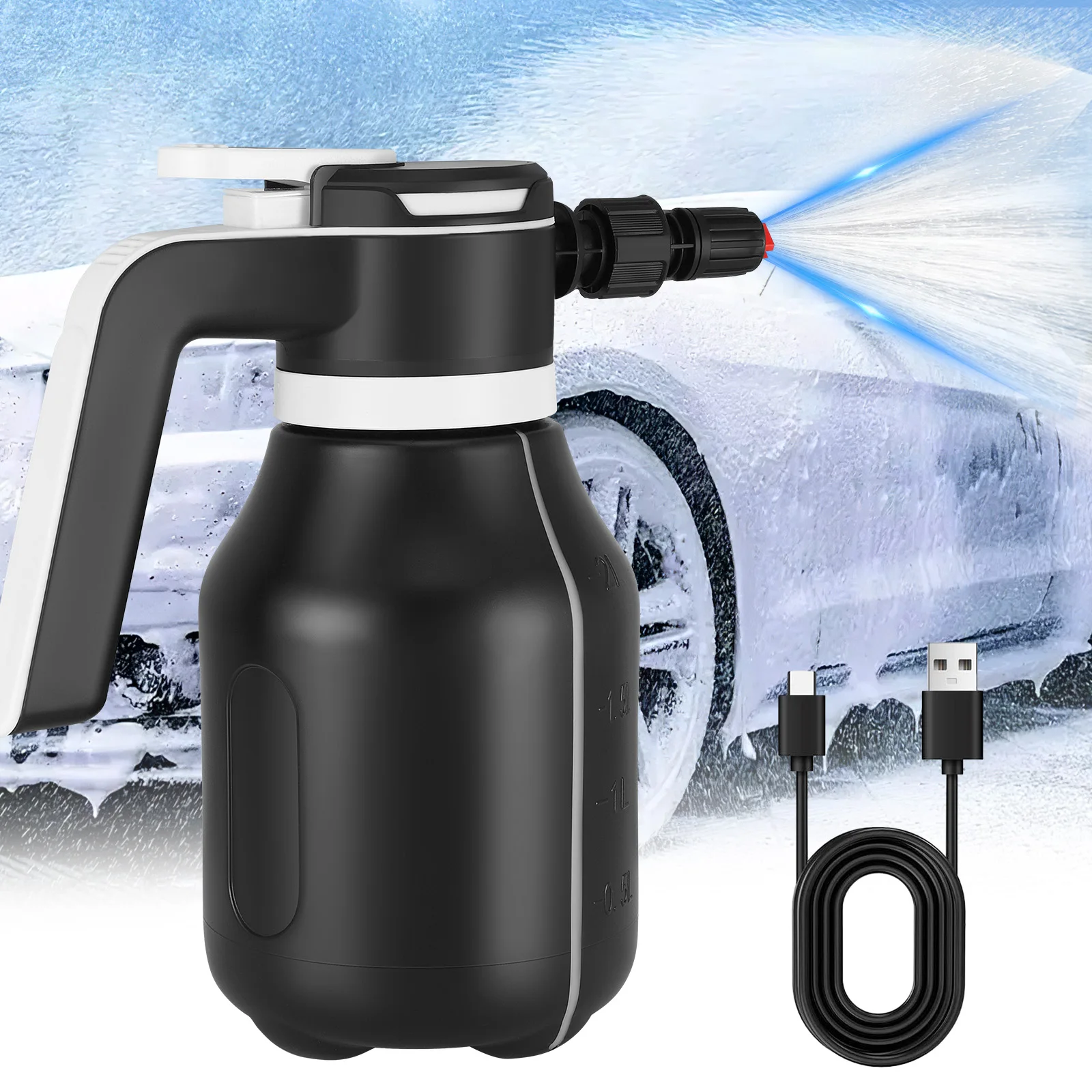 

Electric Foam Sprayer, 2 L Foam Gun Car Wash with 60 PSI Powerful Battery and 2 Nozzles for Car Washing, Foam Sprayer Car