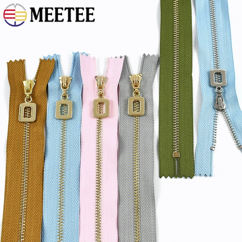 

5Pc Meetee 3# Metal Zipper 15-30cm Close-End Zips for Clothes Closure Zippers Repair Kit Bag Decor Zip Puller Sewing Accessories