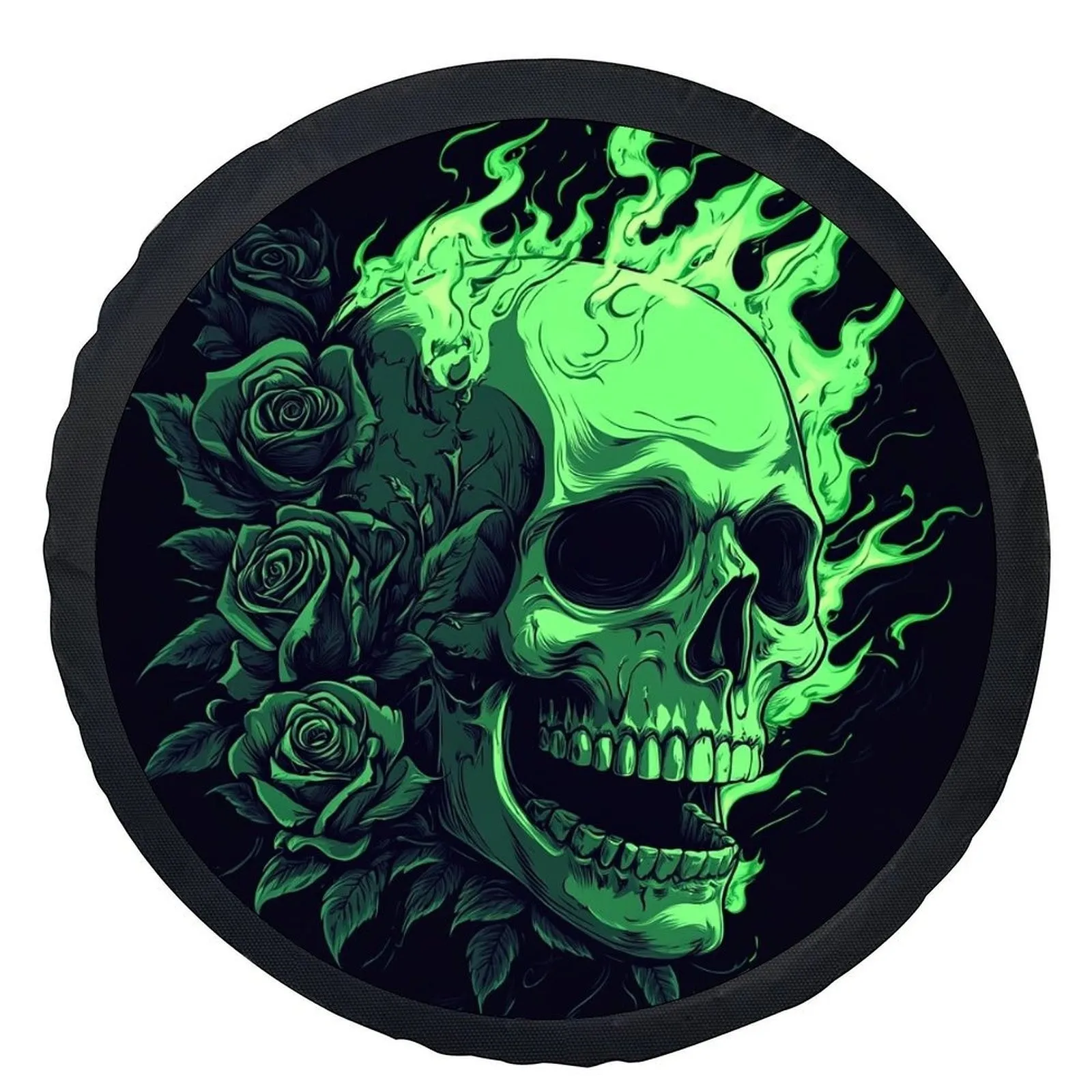 Flaming Skull Roses Tire Cover Universal Waterproof Wheel Protector Durable Polyester Cap