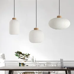 Japanese Wabi-sabi Style White Glass Pendant Lights Home Decor Kitchen Bedroom Dinning Room Pendant Lights Wooded Hanging Lamp