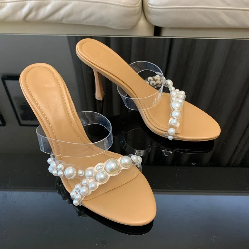 Peep Parker-Sandales à talons hauts pour femmes, escarpins à la mode, chaussures de haute qualité, clous de perles, luxe, été 2024