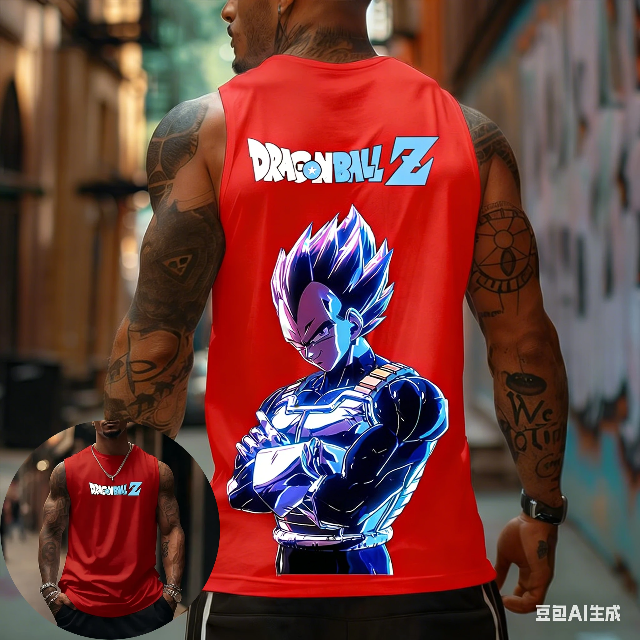 Dragon Ball Z Super Blue Vegeta American Retro Fitness Vest Y2K Harajuku Style Spring and Summer New Men's T-Shirt Daily Wear view 5
