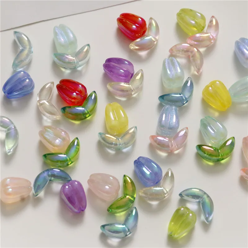 Wholesale 100pcs/lot AB color pattern print cartoon tulip/leave sahpe resin beads diy jewelry earring/garment accessory