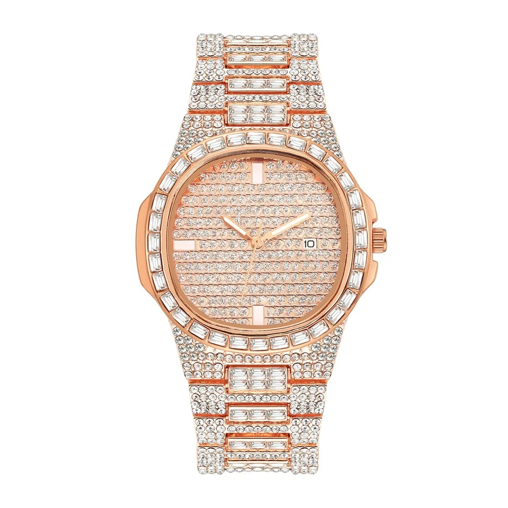 

Женские часы со стразами, полный календарь с бриллиантовым ремнем, кварцевые часы со стальным ремнем